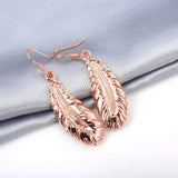 Rose Gold Plated Earrings Drop Dangle Fish Hook Leaf 52" L265