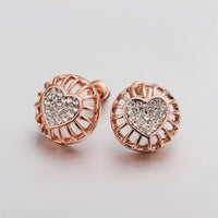 Rose Gold Platinum Plated Earrings Stud AAA Zirconia Push Back Heart .56" L272