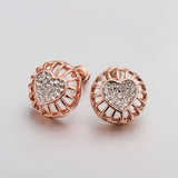 Rose Gold Platinum Plated Earrings Stud AAA Zirconia Push Back Heart .56" L272