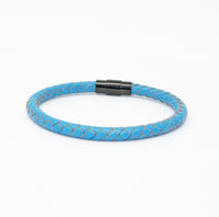 Unisex Men's Genuine  Leather Stainless Steel Magnetic Clasp Bracelet Light Blue