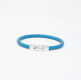 Unisex Men's Genuine  Leather Stainless Steel Magnetic Clasp Bracelet Light Blue