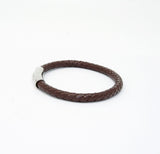 Unisex Men's Genuine Leather Stainless Steel Magnetic Clasp Bracelet Brown