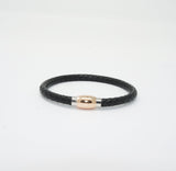 Unisex Genuine Leather Stainless Steel Magnetic Clasp Bracelet Black 8" Inches