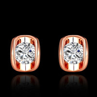 Rose Gold Platinum Plated Earrings AAA Zirconia Push Back .28" L258