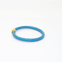 Unisex Men's Genuine  Leather Stainless Steel Magnetic Clasp Bracelet Light Blue