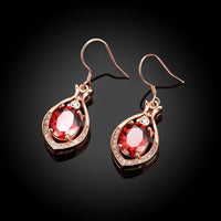 Rose Gold Platinum Plated Red Earrings AAA Zirconia Fish Hook .52" L232