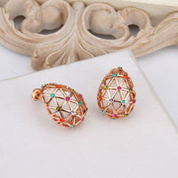 Rose Gold Platinum Plated  Earrings Stud AAA Zirconia Push Back .56" L312