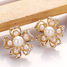 Rose Gold Platinum Plated Earrings Pearl AAA Zirconia Push Back Flower .76" L326