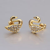 Rose Gold Platinum  Plated  Earrings Stud AAA Zirconia Push Back Swan .56" L293