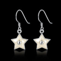 Sterling Silver Plated Earrings Drop Dangle Fish Hook Star .48" L427