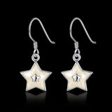 Sterling Silver Plated Earrings Drop Dangle Fish Hook Star .48" L427