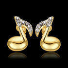 Rose Gold  Plated Earrings Stud AAA Zirconia Push Back Music Note .4" L318