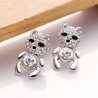 Rose Gold Platinum Plated Black Earrings AAA Zirconia Push Back Bear .44" L320