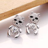 Rose Gold Platinum Plated Black Earrings AAA Zirconia Push Back Bear .44" L320