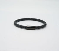 Unisex Genuine Leather Stainless Steel Magnetic Clasp Bracelet Black 8" Inches