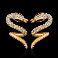 Rose Gold Platinum Plated  Earrings Stud AAA Zirconia Push Back Snake .48" L313