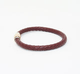 Unisex Men's Genuine Leather Stainless Steel Magnetic Clasp Bracelet Burgundy