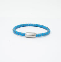 Unisex Men's Genuine  Leather Stainless Steel Magnetic Clasp Bracelet Light Blue