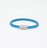 Unisex Men's Genuine  Leather Stainless Steel Magnetic Clasp Bracelet Light Blue