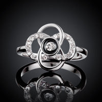 Rose Gold Platinum  Plated Fashion Ring Black AAA Zirconia Women Flower B293