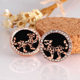 Rose Gold Plated Platinum Black Earrings AAA Zirconia Push Back  Jaguar.84" L255