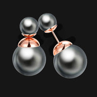 Rose Gold Platinum Plated Earrings Stud Synthetic Pearl Push Back .60" L178