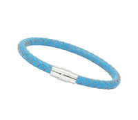 Unisex Men's Genuine  Leather Stainless Steel Magnetic Clasp Bracelet Light Blue