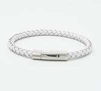 Unisex Men's Genuine  Leather Stainless Steel Magnetic Clasp Bracelet White