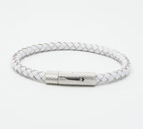 Unisex Men's Genuine  Leather Stainless Steel Magnetic Clasp Bracelet White