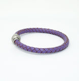 Unisex Men's Genuine  Leather Stainless Steel Magnetic Clasp Bracelet Purple