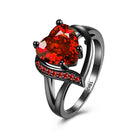 Gold Plated Black Gunmetal P Fashion Ring Red AAA Zirconia Women Heart B314