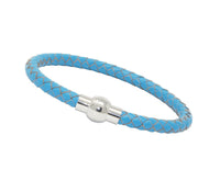 Unisex Men's Genuine  Leather Stainless Steel Magnetic Clasp Bracelet Light Blue