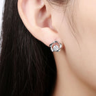 Rose Gold Platinum Plated Earrings Stud AAA Zirconia Push Back Rose .44" L283