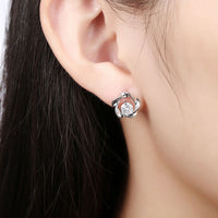 Rose Gold Platinum Plated Earrings Stud AAA Zirconia Push Back Rose .44" L283