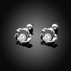 Rose Gold Platinum Plated Earrings Stud AAA Zirconia Push Back Rose .44" L283