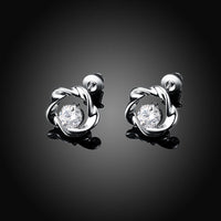 Rose Gold Platinum Plated Earrings Stud AAA Zirconia Push Back Rose .44" L283