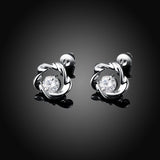 Rose Gold Platinum Plated Earrings Stud AAA Zirconia Push Back Rose .44" L283