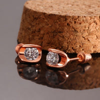 Rose Gold Platinum Plated Earrings AAA Zirconia Push Back .28" L258