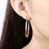 Rose Gold Platinum Plated  Earrings Hoop French Clip  1.64" L238