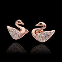 Rose Gold Platinum  Plated  Earrings Stud AAA Zirconia Push Back Swan .56" L293