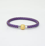 Unisex Men's Genuine  Leather Stainless Steel Magnetic Clasp Bracelet Purple