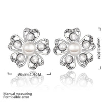 Rose Gold Platinum Plated Earrings Pearl AAA Zirconia Push Back Flower .76" L326