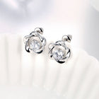 Rose Gold Platinum Plated Earrings Stud AAA Zirconia Push Back Rose .44" L283