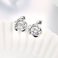 Rose Gold Platinum Plated Earrings Stud AAA Zirconia Push Back Rose .44" L283