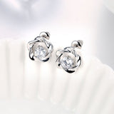 Rose Gold Platinum Plated Earrings Stud AAA Zirconia Push Back Rose .44" L283