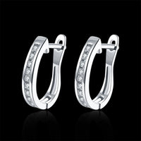 Gold Platinum Plated  Earrings Huggie Hoop AAA Zirconia Leverback .12" L207