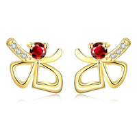 Rose Gold Platinum Plated Red Earrings Stud AAA Zirconia Push Back Bow .44" L233