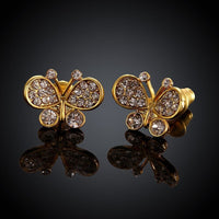 Rose Gold Plated Earrings Stud AAA Zirconia Push Back Butterfly .52" L254