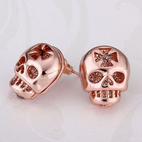 Rose Gold Platinum Plated Earrings Stud Push Back Skull .56" L316