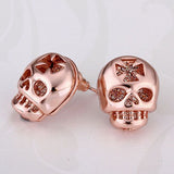 Rose Gold Platinum Plated Earrings Stud Push Back Skull .56" L316